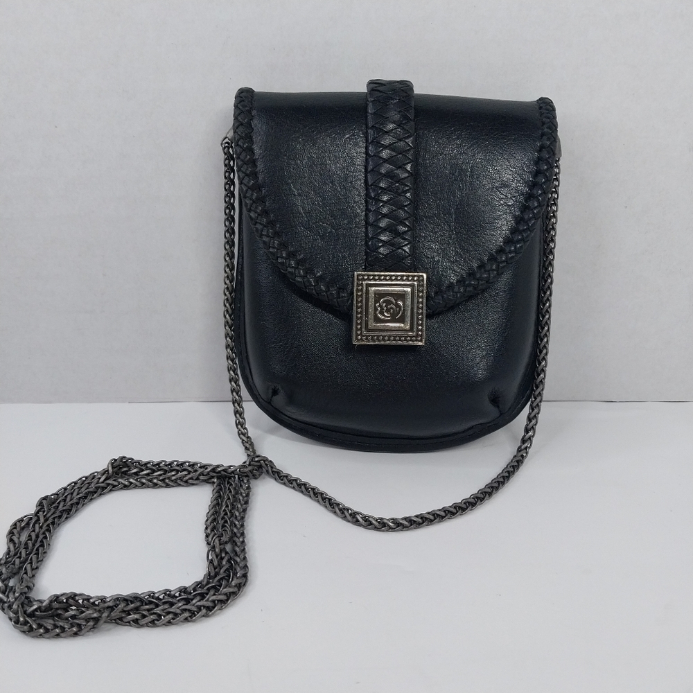 Vtg Home Interiors Special Edition Black Leather Mini Shoulder bag Metal Chain - Picture 1 of 10